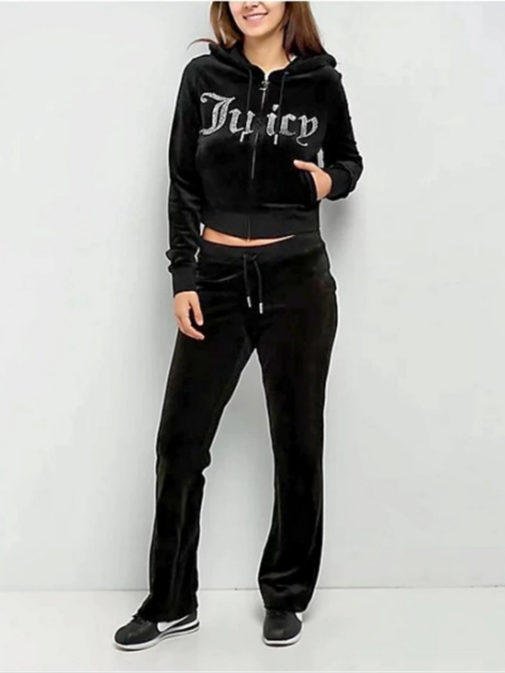 Juicy Couture Velour Rhinestone Tracksuit Set Black X Small
